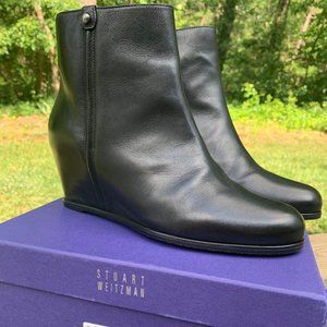 Stuart Weitzman Black Siding Wedge Booties 10.5